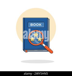 Book with Magnifying Glass Vector Illustration. Book Review and Analysis Concept Design Stock Vector