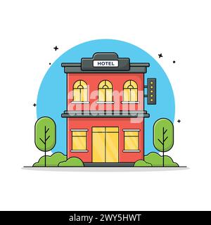 Flat Hotel Building Vector Illustration. Hotel Service Concept Design Stock Vector