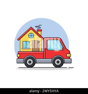House on Delivery Truck Vector Illustration. House Moving Service Concept Design Stock Vector