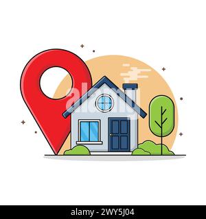 House and Location Symbol Vector Illustration. Home Delivery Service Concept Design Stock Vector