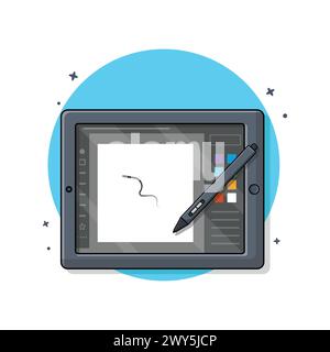 Photo or Graphic Editor App on Graphic Tablet and Pen Vector Illustration Stock Vector