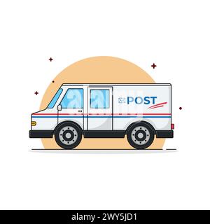 Postal Delivery Van Vector Illustration. Mail Transport Service Concept Design Stock Vector