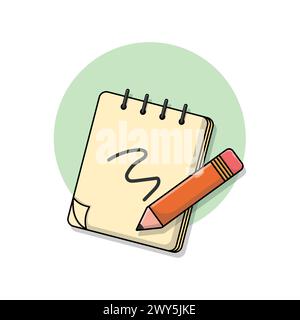 Notepad and Pencil Stationery Vector Illustration. School Objects Concept Design Stock Vector
