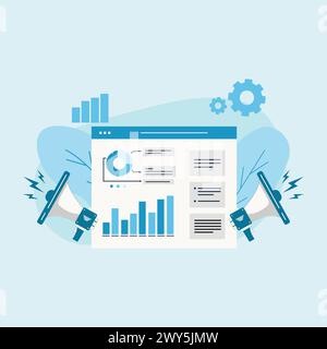 Digital Marketing with Data Analysis and Management Vector Illustration. Flat Design Stock Vector