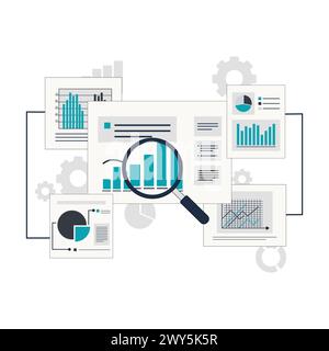 Data analytics information and monitoring Vector Illustration. Data analysis Concept Design Isolated. Flat design Stock Vector