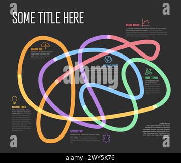 Infographic with colorful swirling curves in big tangle with placeholder text icons for various data. Multipurpose infochart for various data presenta Stock Vector