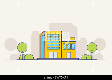 City Building Beautiful Flat Design Vector Illustration Landscape Background. Modern Apartment House. Office Rent. Real Estate Business Building Conce Stock Vector