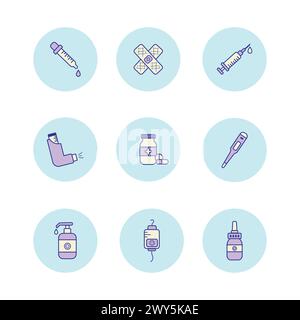 Cute Medical Icon Vector Pack. Flat Design Vector Set. Stock Vector