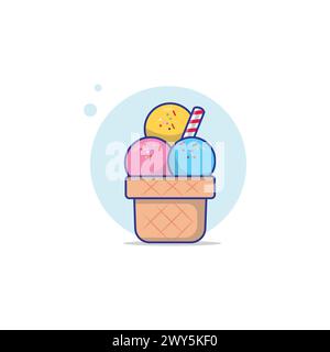 Delicious Ice Cream Vector Illustration. Dessert Icon Concept Isolated Flat Cartoon Style Design Stock Vector