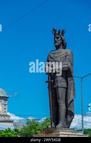 Statue of mircea cel batran in Romanian town Targoviste Stock Photo