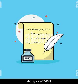 Parchment with Feather Pen and Ink Vector Illustration Stock Vector