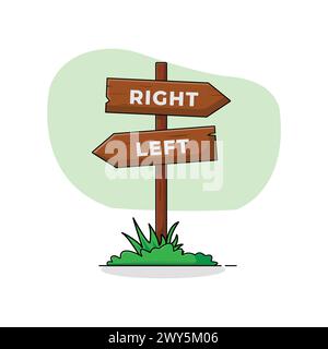 Wood Stake with Right-Left Direction Signs Arrows Vector Illustration Stock Vector