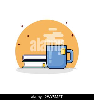 Warm Tea in a Teacup Beside Some Book Vector Illustration. Tea Time Concept Stock Vector