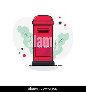Red postbox vector illustration flat cartoon style design Stock Vector