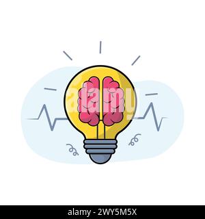 Light Bulb with a Brain Inside Vector Illustration. Brainstorming Concept Stock Vector