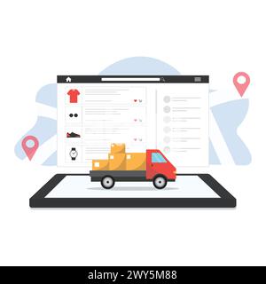 Online shopping and delivery service vector illustration flat cartoon style design Stock Vector