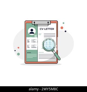 Cv in Clipboard with a Magnifying Glass Vector Illustration. Job Hiring Concept Design Stock Vector