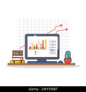 Vector Illustration of a Business Income Growth Report Displayed on a Computer Screen Stock Vector