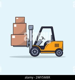 Forklift Carrying Box Vector Illustration. Construction Vehicles Concept Stock Vector