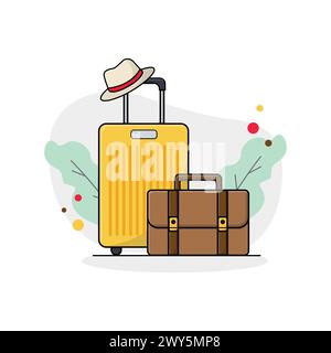 Travel Luggage with Hat Vector Illustration. Travel Concept Stock Vector