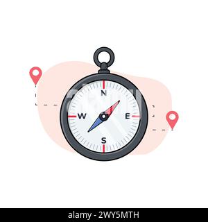Map compass vector illustration flat cartoon style design Stock Vector