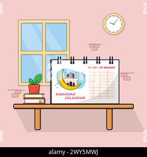 Ramadan Calendar on a Shelf Beside a Window Vector Illustration Stock Vector