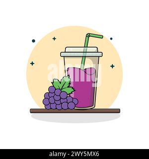Grape Juice Vector Illustration. Fresh Fruit Juice Concept Stock Vector