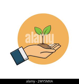 Hand Holding Growing Plant Vector Illustration. Save Environment Concept Illustration Stock Vector