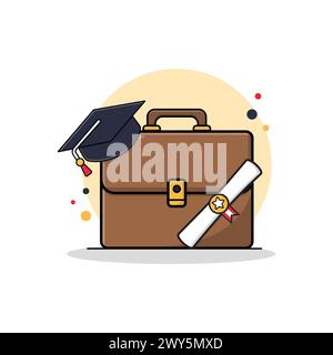 Office Bag with Hat and Certificate Vector Illustration. Internship Job Concept Design Stock Vector