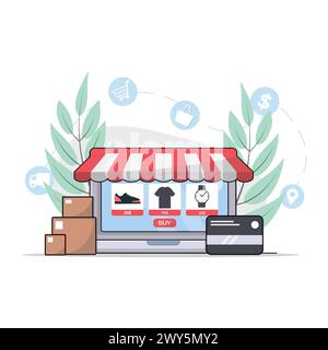 Shopping Online with Master Card Vector Illustration. Online Shopping Concept Design Stock Vector