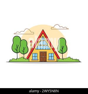 Wooden Cottage in Forest Vector Illustration Stock Vector