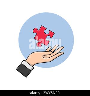 Hand Holding Puzzle Piece Vector Illustration. Problem and Solution Concept Stock Vector