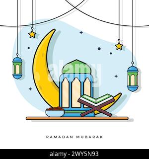 Ramadan Mubarak Islamic Greeting Card Vector Design Stock Vector