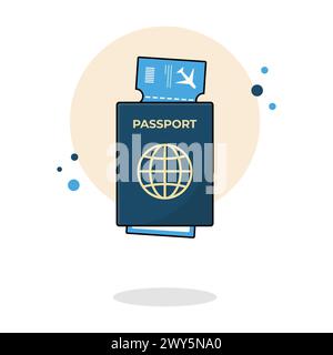 Passport with Ticket Vector Illustration. Flat Cartoon Style Design Stock Vector