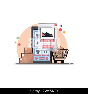 Buy Products from Online Web Store Vector Illustration. Online Shopping Concept Design Stock Vector