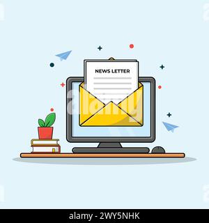 Newsletter Flat Vector Illustration. Email Campaign Concept. Online Marketing and Business Related Design Stock Vector