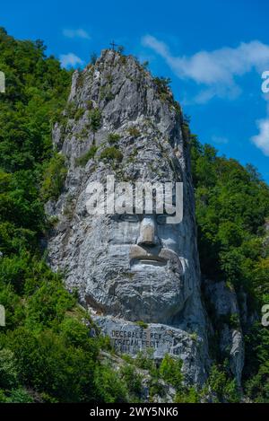 Rock Sculpture of Decebalus at Iron Gates national park in Romania Stock Photo