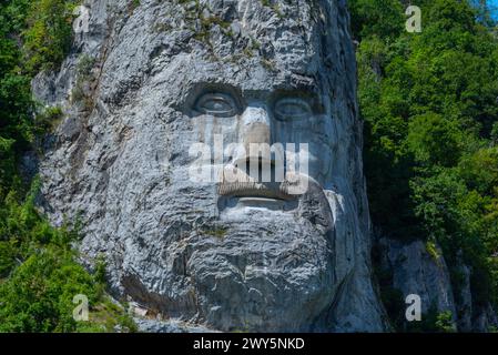 Rock Sculpture of Decebalus at Iron Gates national park in Romania Stock Photo