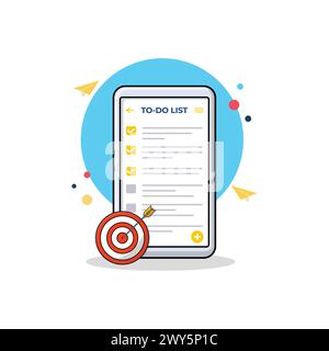 Todo List in Smartphone with Target Symbol Vector Illustration. Work Process Concept Design Stock Vector