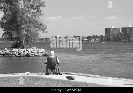 Man fishes on the Niagra River Canada Stock Photo