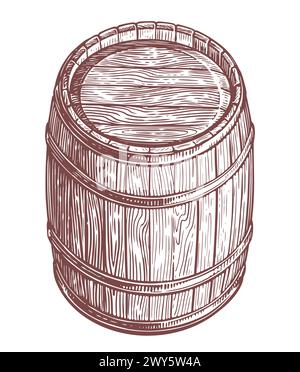 Hand drawing wood barrel in white background. Cask keg sketch vintage vector illustration Stock Vector