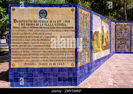 Beautiful Wall Tiles In The Plaza Espana, Mendoza, Mendoza Province, Argentina. Stock Photo