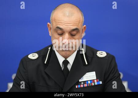 Assistant Chief Constable Thom McLoughlin speaks at a press conference at Melton Police Station, North Ferriby, Hull, to give updates on the investigation into Legacy Independent Funeral Directors. Picture date: Thursday April 4, 2024. Stock Photo