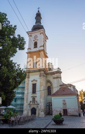 Sunset view of Franciscan church in Cluj-Napoca, Romania Stock Photo