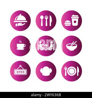 Food Icon Set Simple Design With Purple Color Stock Vector