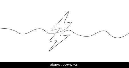 Lightning icon in continuous line drawing style. Line art of lightning ...