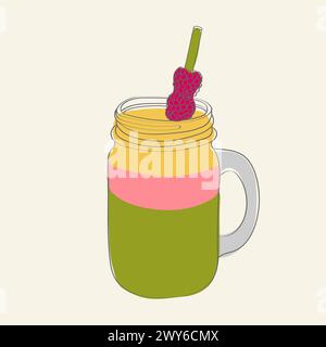 A single ripe raspberry is placed delicately on the lid of a clear glass jar, creating a simple yet visually appealing composition Stock Vector