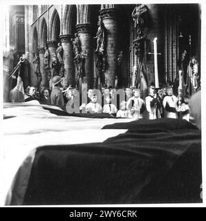 CEREMONIAL FUNERAL OF BRUSSELS POLICE SHOT BY THE GERMANS - The coffins inside the Cathedral during the Service , British Army, 21st Army Group Stock Photo