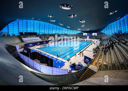 LONDON, UNITED KINGDOM. 04 April, 2024. A general view of the inside of the pool during The Speedo Aquatics GB Swimming Championships 2024 - Day 3 at London Aquatics Centre on Thursday, 04 April, 2024. LONDON ENGLAND. Credit: Taka G Wu/17�Թ����� Live News Stock Photo
