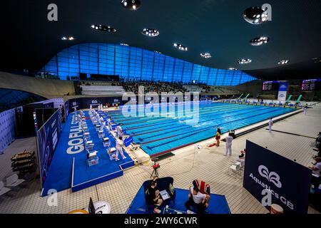 LONDON, UNITED KINGDOM. 04 April, 2024. A general view of the inside of the pool during The Speedo Aquatics GB Swimming Championships 2024 - Day 3 at London Aquatics Centre on Thursday, 04 April, 2024. LONDON ENGLAND. Credit: Taka G Wu/17�Թ����� Live News Stock Photo